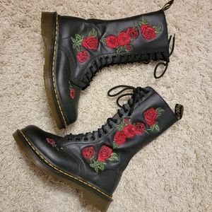 Tall Floral Embroidered Doc Martens